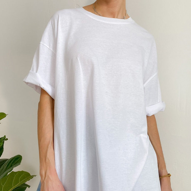 Casual Split Loose Round Neck Short Sleeves Top