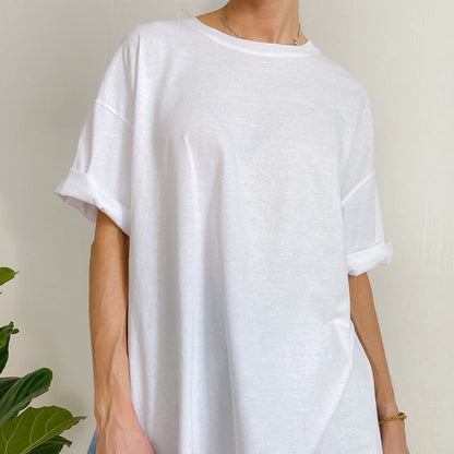 Casual Split Loose Round Neck Short Sleeves Top