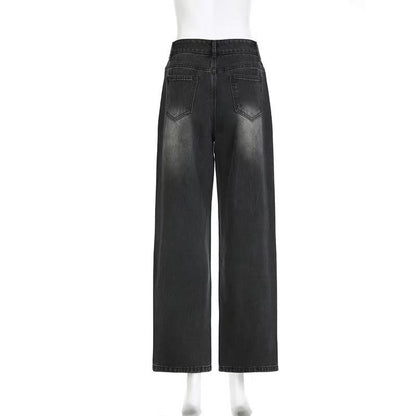 Distressed Washed Rhinestone Loose Jeans