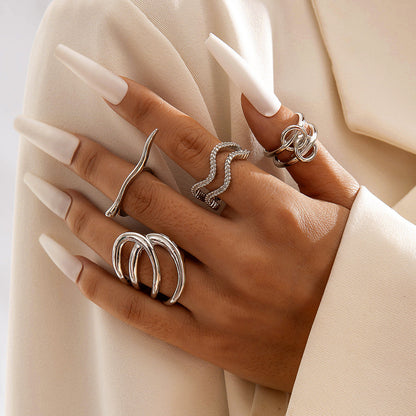Geometric Metal Lava Line Open Ring Set - 4 Pieces