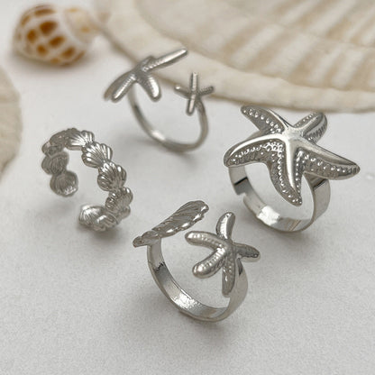 Starfish Shell Metal Ring Set Trendy Fashion Jewelry