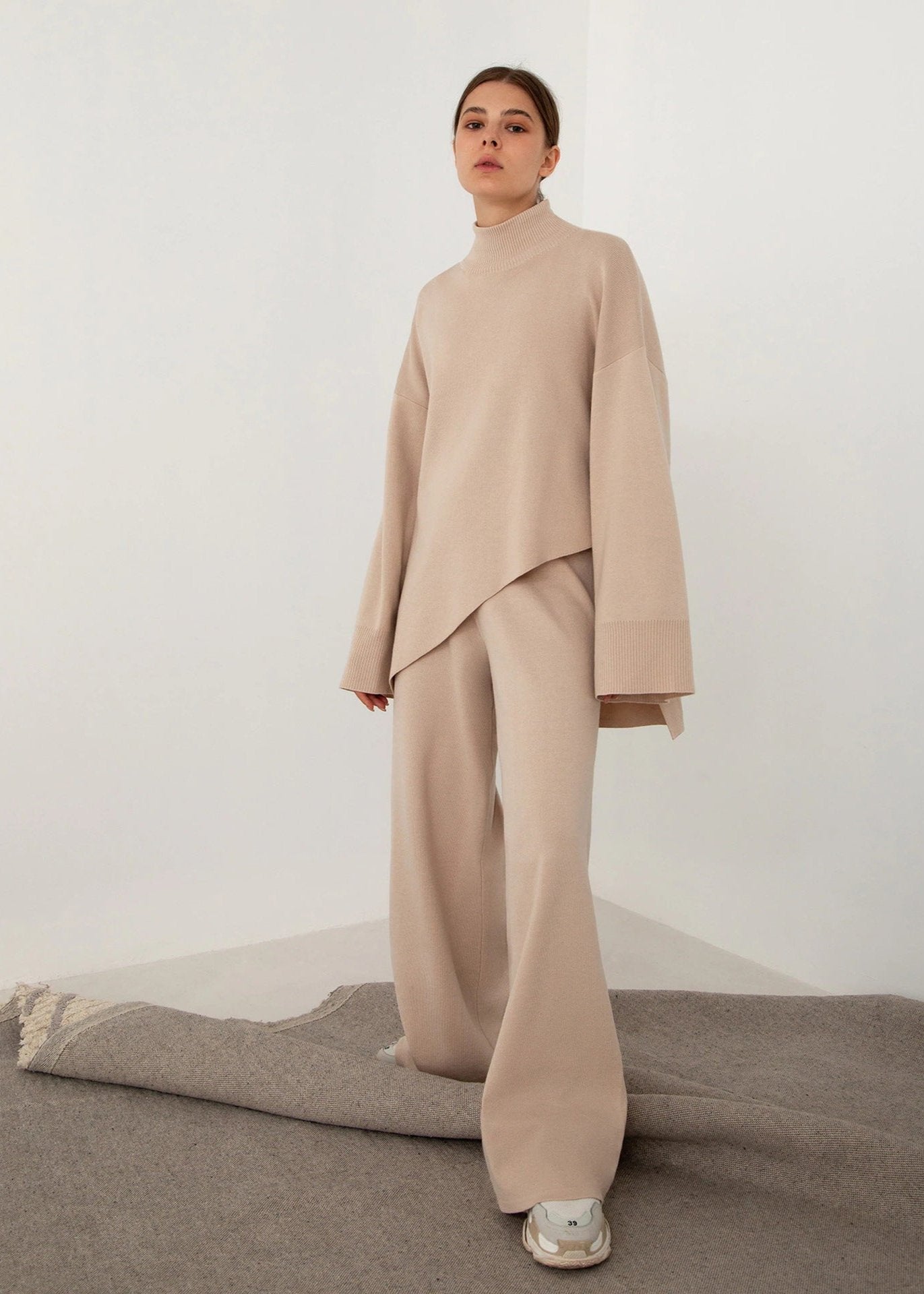 Oversized Knit Two-Piece Set With Asymmetrical Hem