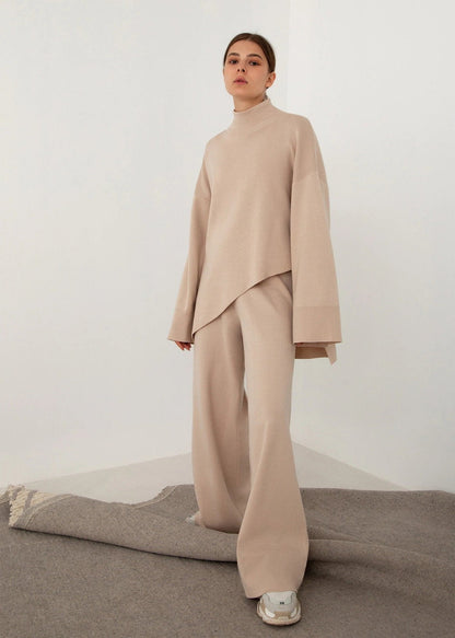 Oversized Knit Two-Piece Set With Asymmetrical Hem