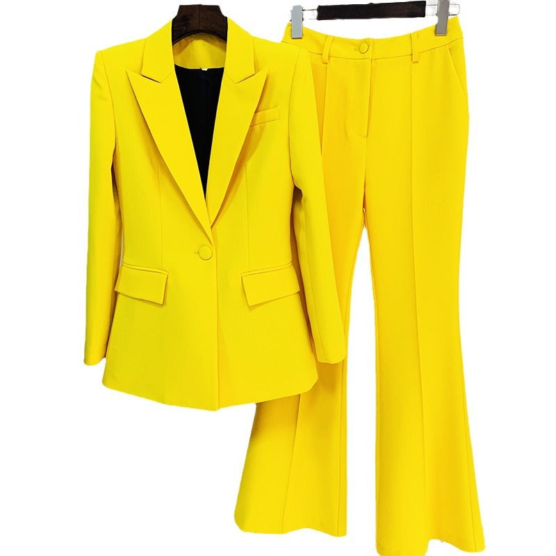 Elegant Blazer And Flared Pants Set Casual Two-Piece Suit