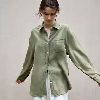 French Style Long Sleeve Women's Shirt Jacket With Tie Waist