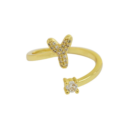 Letters AâZ Sparkling Zircon Adjustable Ring