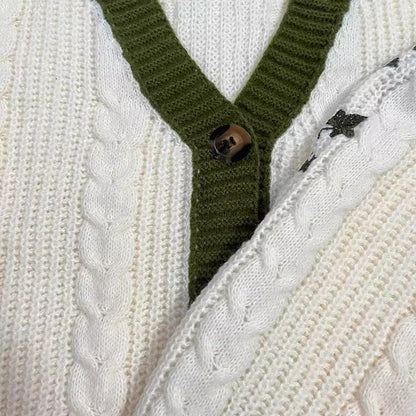 Casual Leaves Embroidery Balloon Sleeves Cardigan