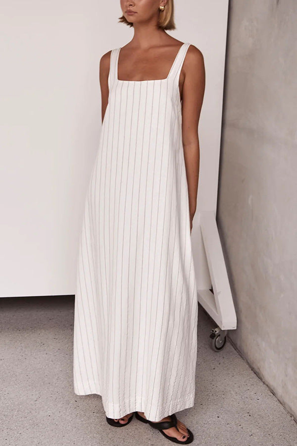Sleeveless Striped A-Line Dress Comfortable Casual Polyester