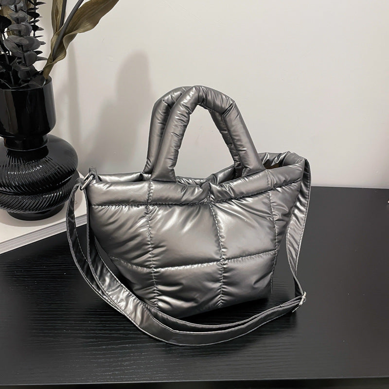 Trendy Nylon Bucket Bag Glossy Finish Casual Style