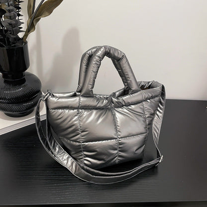 Trendy Nylon Bucket Bag Glossy Finish Casual Style