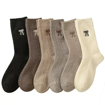 Simple Thicken Warm Bow Embroidery Crew Socks