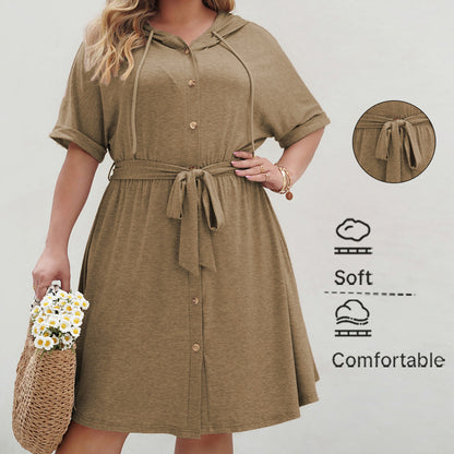 Solid Color Hooded Dress Casual Elegant Maxi Dress