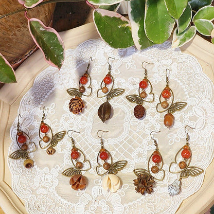Vintage Bohemian Butterfly Earrings with Natural Stone Beads