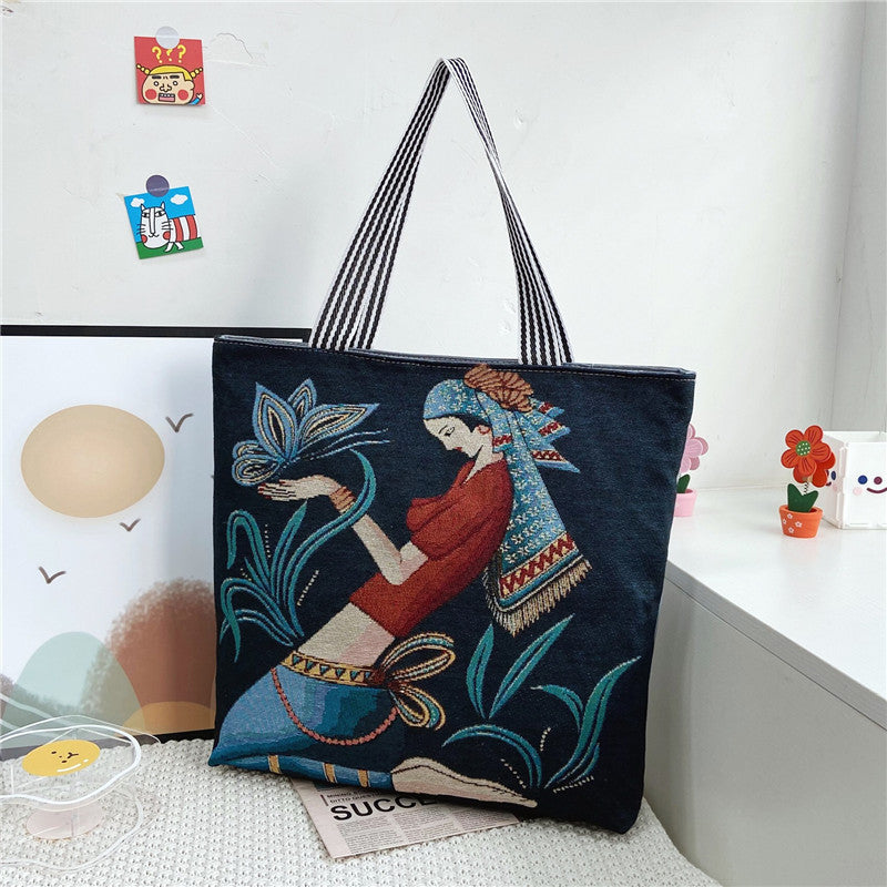 Fashionable Women’s Canvas Tote Bag Multi-Color Retro Style