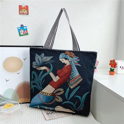 Fashionable Women’s Canvas Tote Bag Multi-Color Retro Style