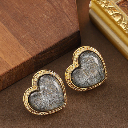 Heart-Shaped Resin Earrings Elegant Retro Style