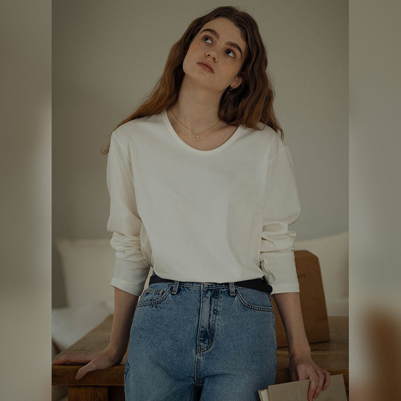Casual Solid Cotton T-Shirt Relaxed Fit for Women