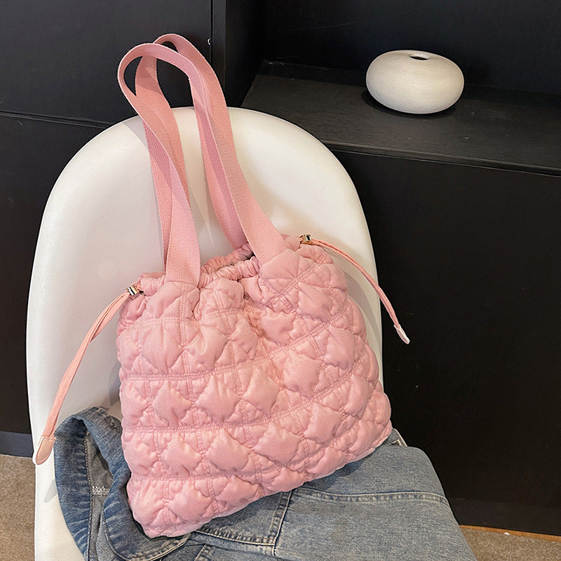 Trendy Velvet Bucket Bag Soft Casual Tote