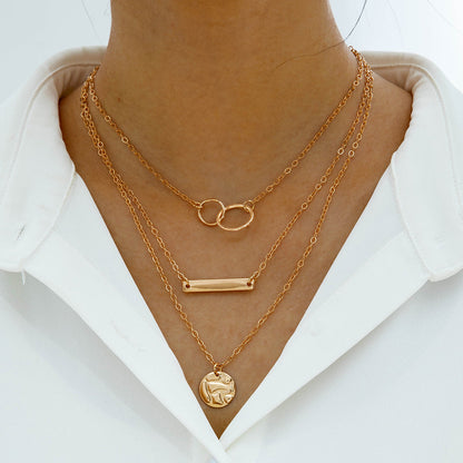 Geometric Layered Necklace With Tassel Pendant For Women