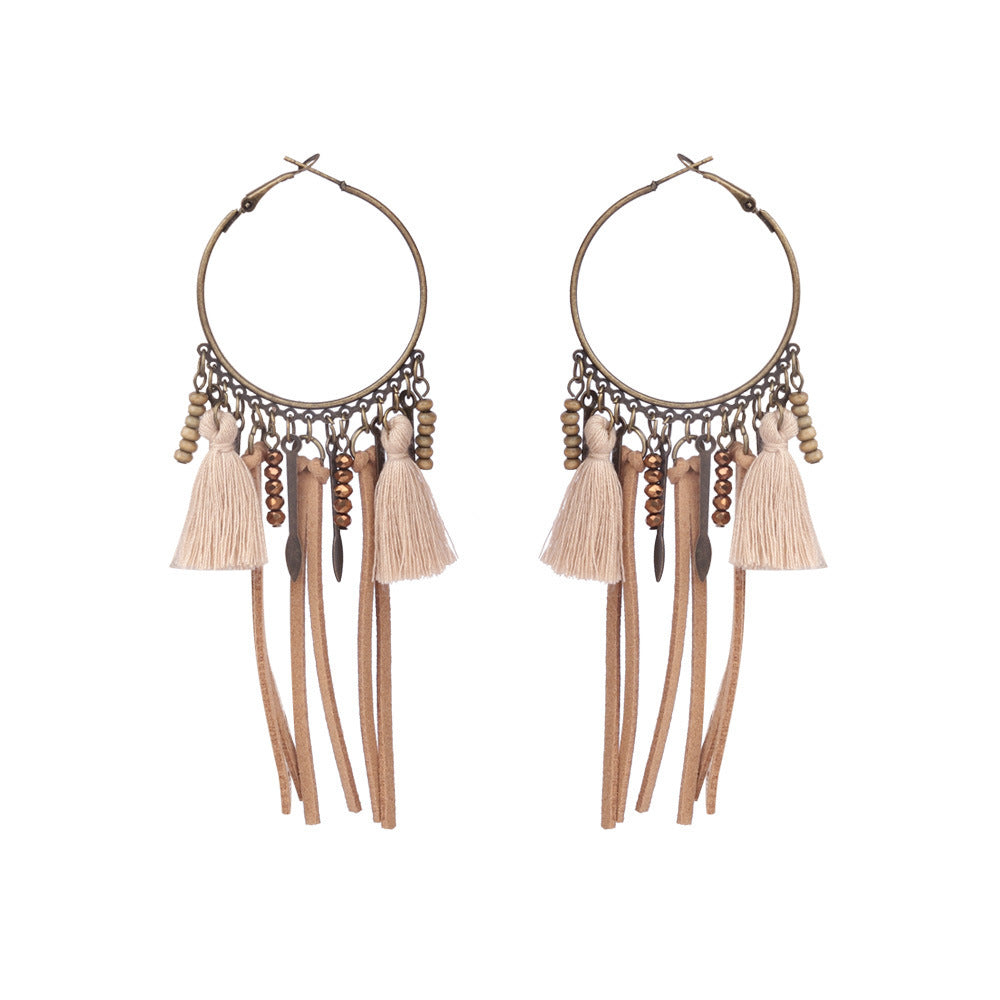Bohemian Pearl Shell Long Tassel Earrings Geometric Circle Set