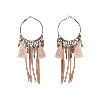 Bohemian Pearl Shell Long Tassel Earrings Geometric Circle Set