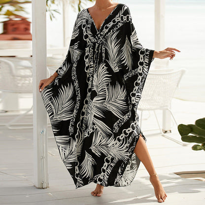 Summer Cotton Printed Beach Blouse Vacation Casual Bikini Sunscreen Beach Skirt