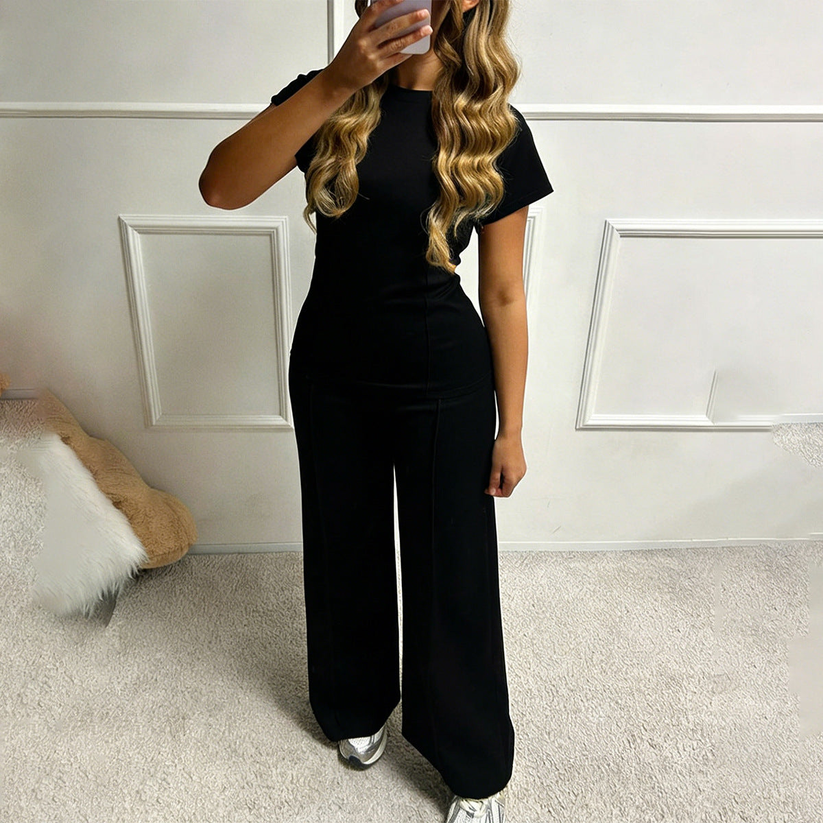 Casual Short Sleeve T-Shirt and Long Pants Set for Women