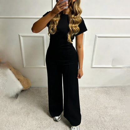 Casual Short Sleeve T-Shirt and Long Pants Set for Women