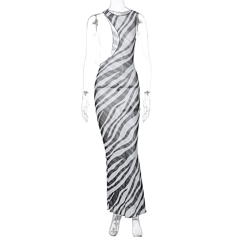 Sexy Sheer Mesh Sleeveless Bodycon Dress Elegant Style