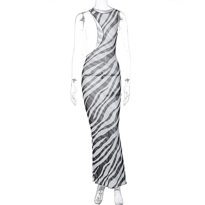 Sexy Sheer Mesh Sleeveless Bodycon Dress Elegant Style