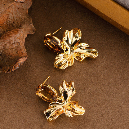Stylish Irregular Floral Stud Earrings With S925 Silver