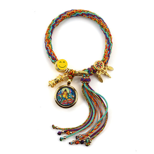 Tibetan Thangka Hand Rope Hand Rubbing Cotton Rope Woven Bracelet Five-Way God Of Wealth Eye Zakiram Green Tara Wenzhu Thangka
