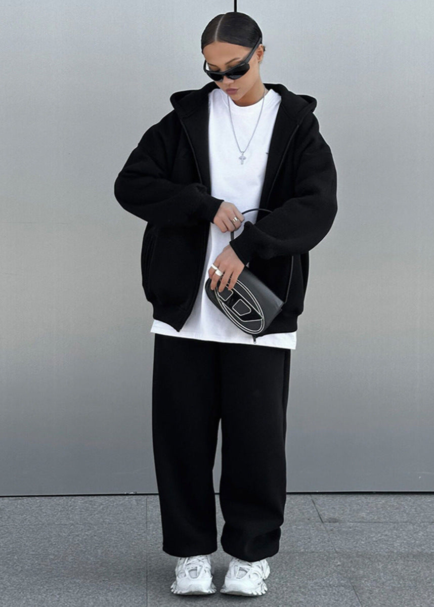 Oversized Zip Hoodie And Knit Sweatpants Set