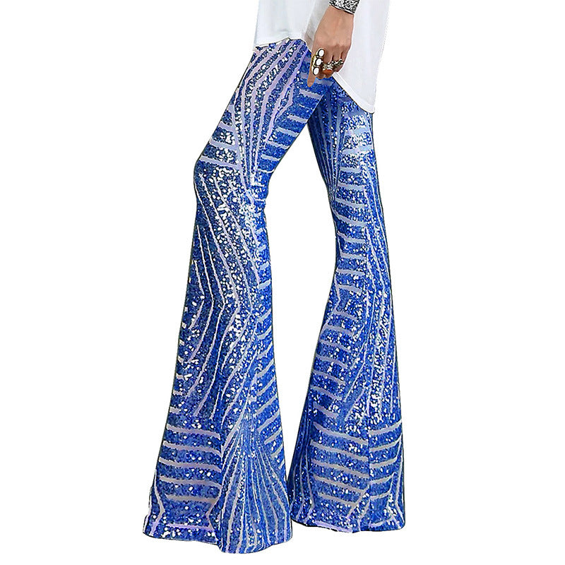 Sequins High Waist Flared Pants Slim Wide Leg Pants Women'S Casual Pants