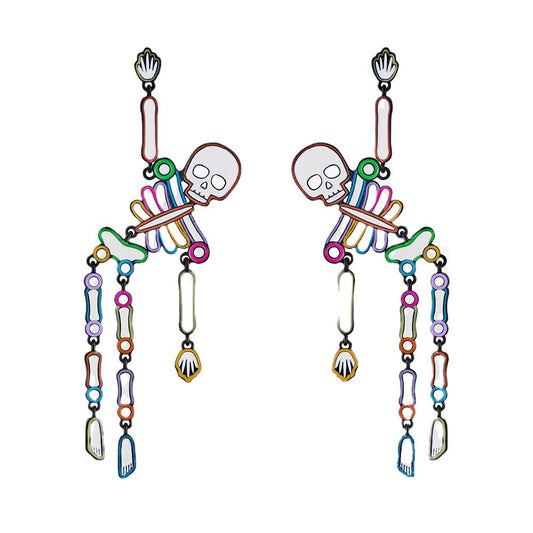 Rhinestone Skeleton Halloween Dangle Stud Earrings