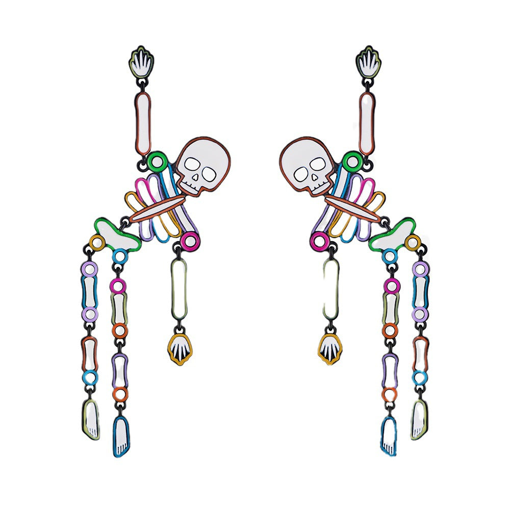 Rhinestone Skeleton Halloween Dangle Stud Earrings
