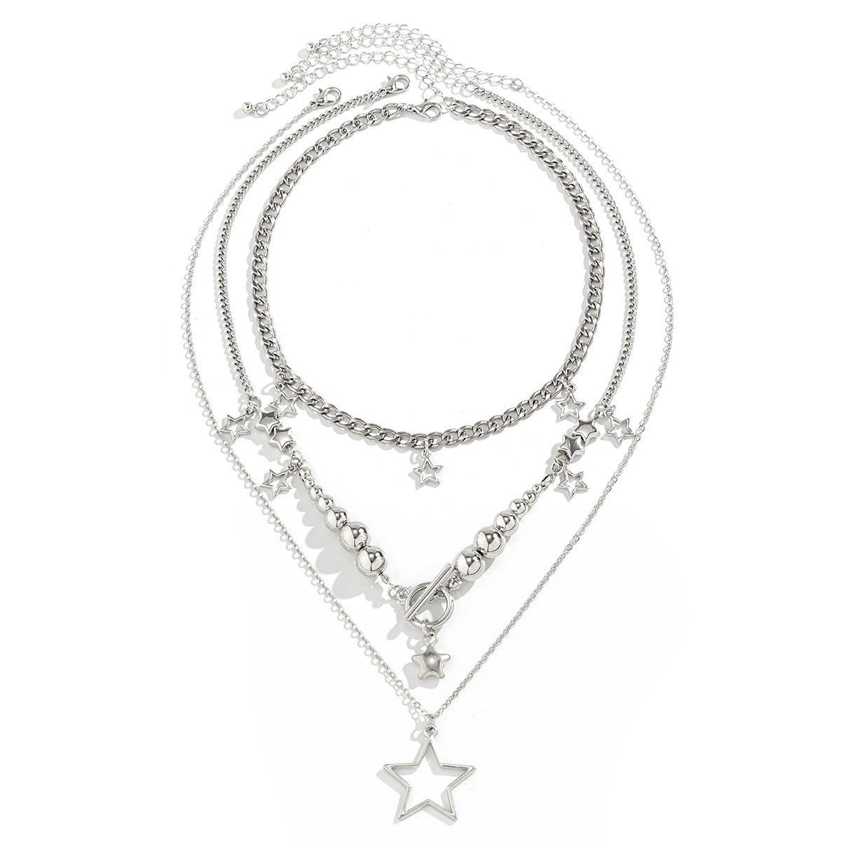 Hip Hop Star Pendant Necklace Set Trendy Ccb Beaded Metal Chain Jewelry