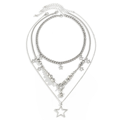 Hip Hop Star Pendant Necklace Set Trendy Ccb Beaded Metal Chain Jewelry