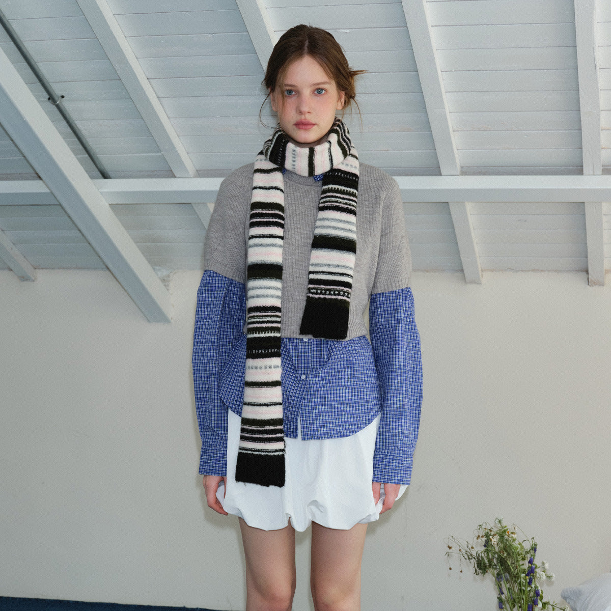 Multicolor Striped Wool Blend Scarf for Women