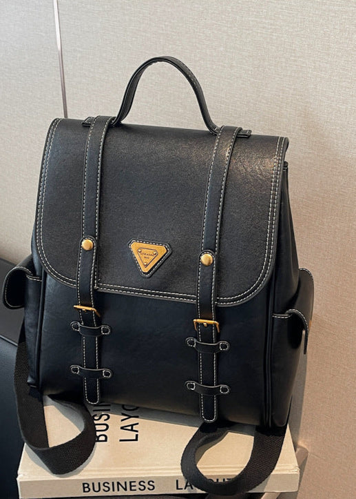 Classic Faux Leather Backpack With Gold Accents