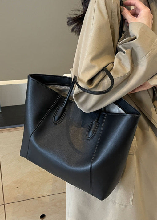 Two Tone PU Leather Tote Bag With Long Straps