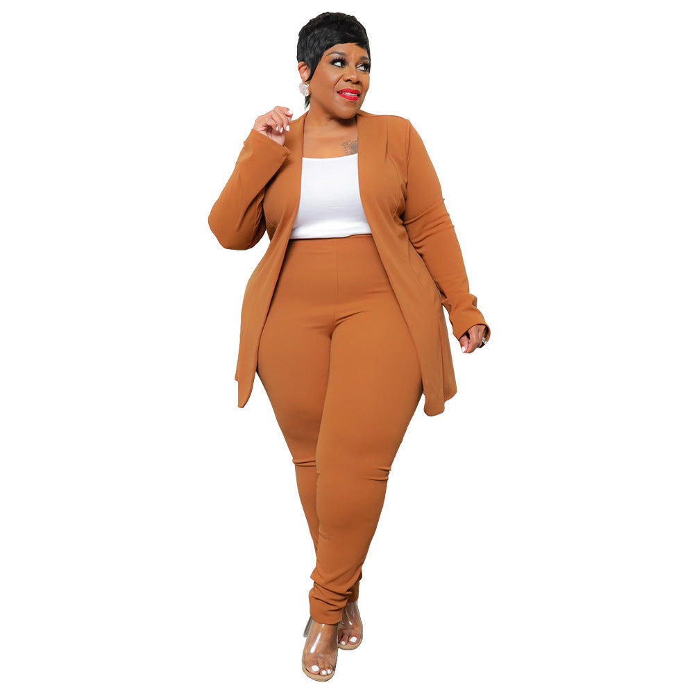 Plus Size Women'S Stylish Two-Piece Blazer Set For Work And Casual Wear