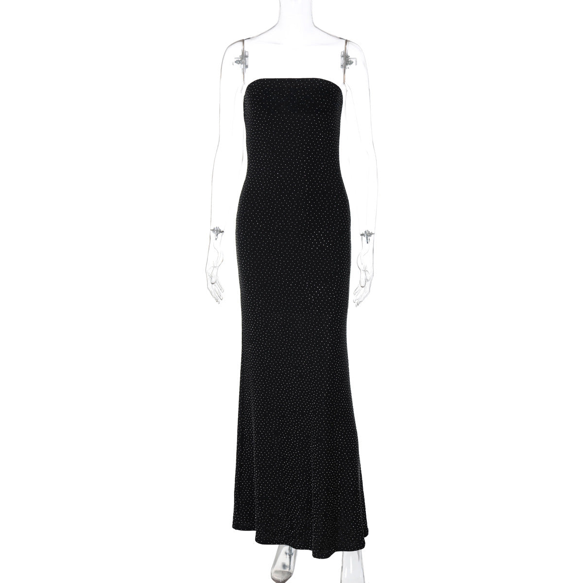 Sleek Black Strapless Pencil Dress With Rhinestones
