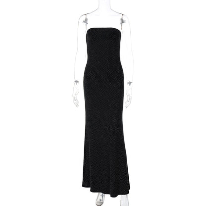 Sleek Black Strapless Pencil Dress With Rhinestones
