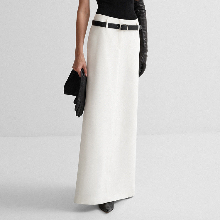 White A-Line Midi Skirt Trendy Casual Commuter