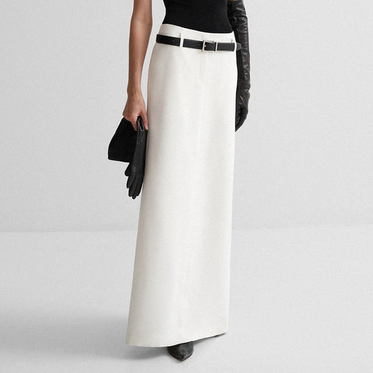 White A-Line Midi Skirt Trendy Casual Commuter