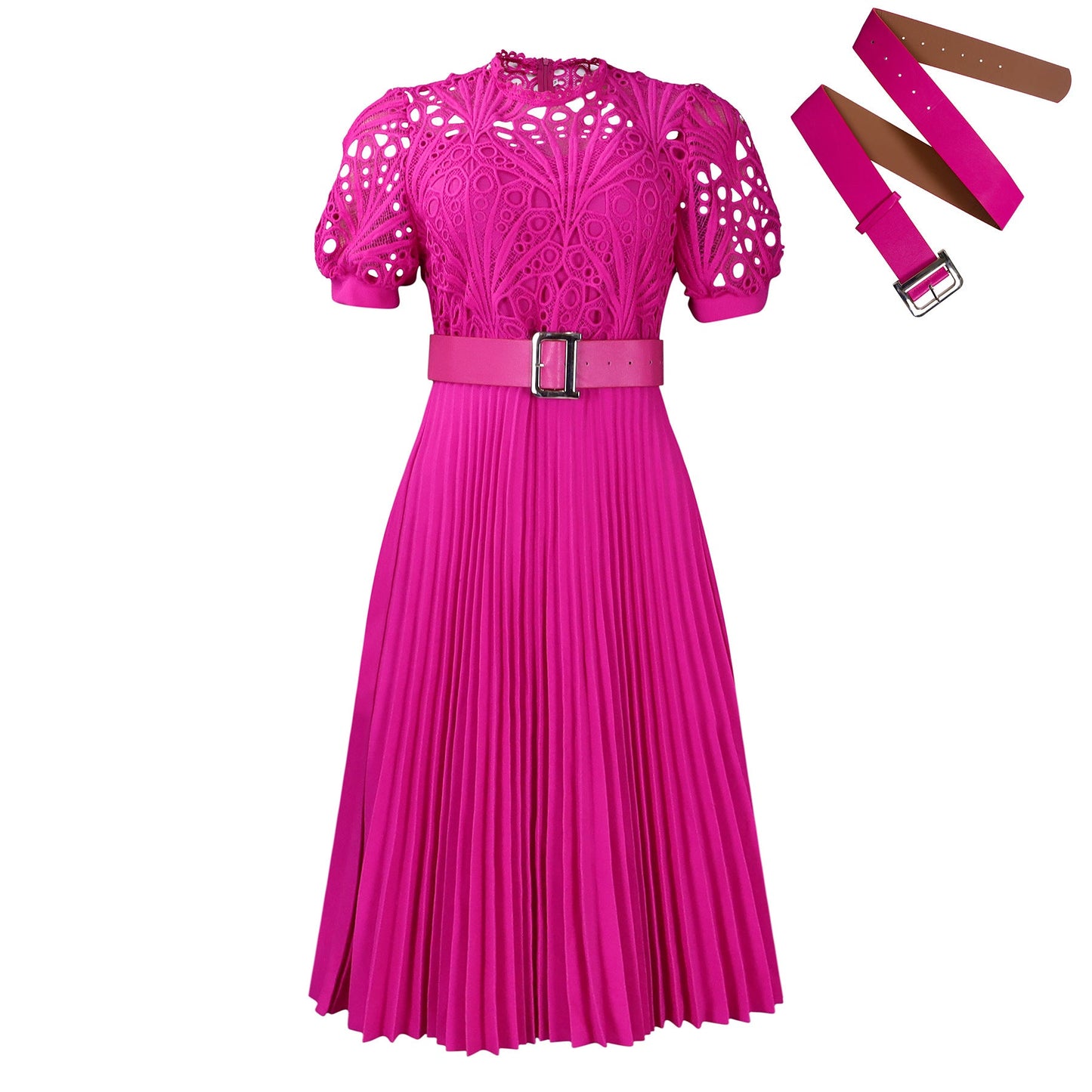 Elegant Lace Trim Short Sleeve A-Line Dress