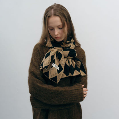 Color Block Diamond Plaid Warm Knit Scarves