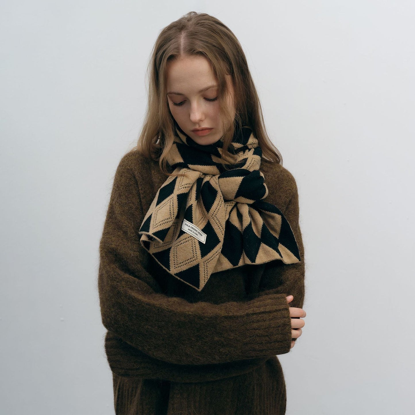 Color Block Diamond Plaid Warm Knit Scarves