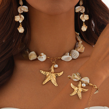 Starfish Shell Pendant Necklace For Women